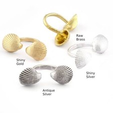 Scallop Sea Shell Ring ,Adjustable Raw,Antique Silver,Shiny silver-gold 8US 5509