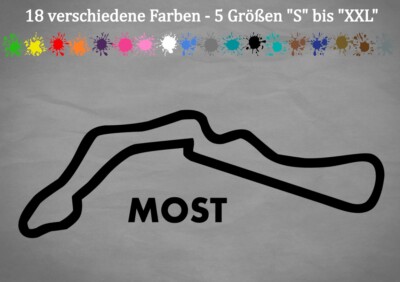 MOST Rennstrecke Sticker Tschechien Racingtrack Umriss Layout 18 Farben 5 Größen