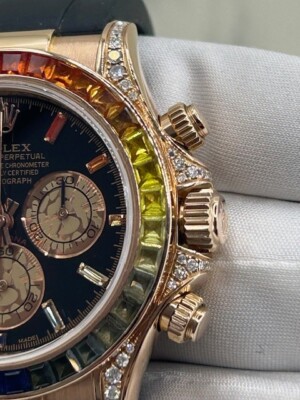 Rolex Daytona 116515LN Rose Gold Rainbow Bezel Dial Oysterflex