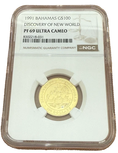 Bahamas 1991 Gold $100 NGC PF69UC Discovery of New World Mintage - 500