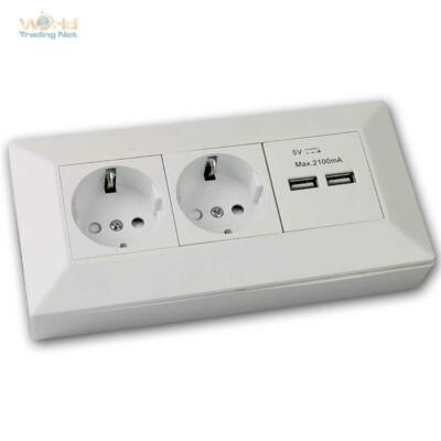 MILOS Aufbau Steckdose, 2-fach Steckdosenblock + 2x USB, weiß matt, 250V~/ 16A