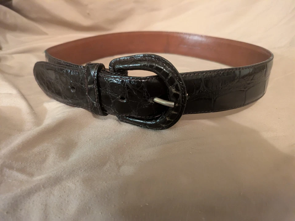 Cinto de jacaré americano genuíno vintage RALPH LAUREN preto Itália #2041  - Imagem 3 de 4