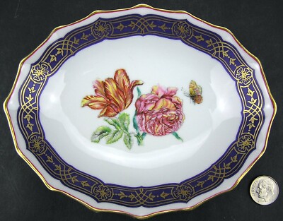 Mottahedeh Oval Trinket / Soap Dish Bowl THE MERIAN SERVICE Parrot Tulips 5 5/8''
