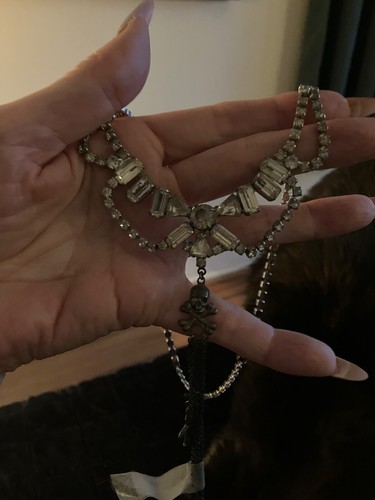 Tom Binns Adjustable, Vintage Skull and Dangling Crosses Rhinestone Necklace