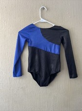 Long Sleeve Leotard size 140cm. 9/10 Dance Recital Blue Black Silver Glitter