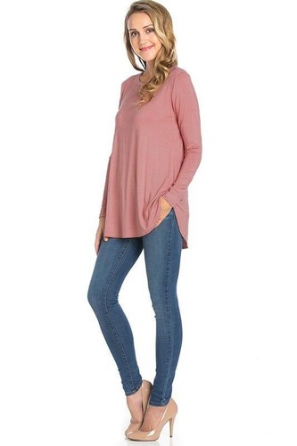 USA Womens Round Neck Long Sleeve Rounded Hem Layering Tunic Top Casual Solid - Bild 17 von 38