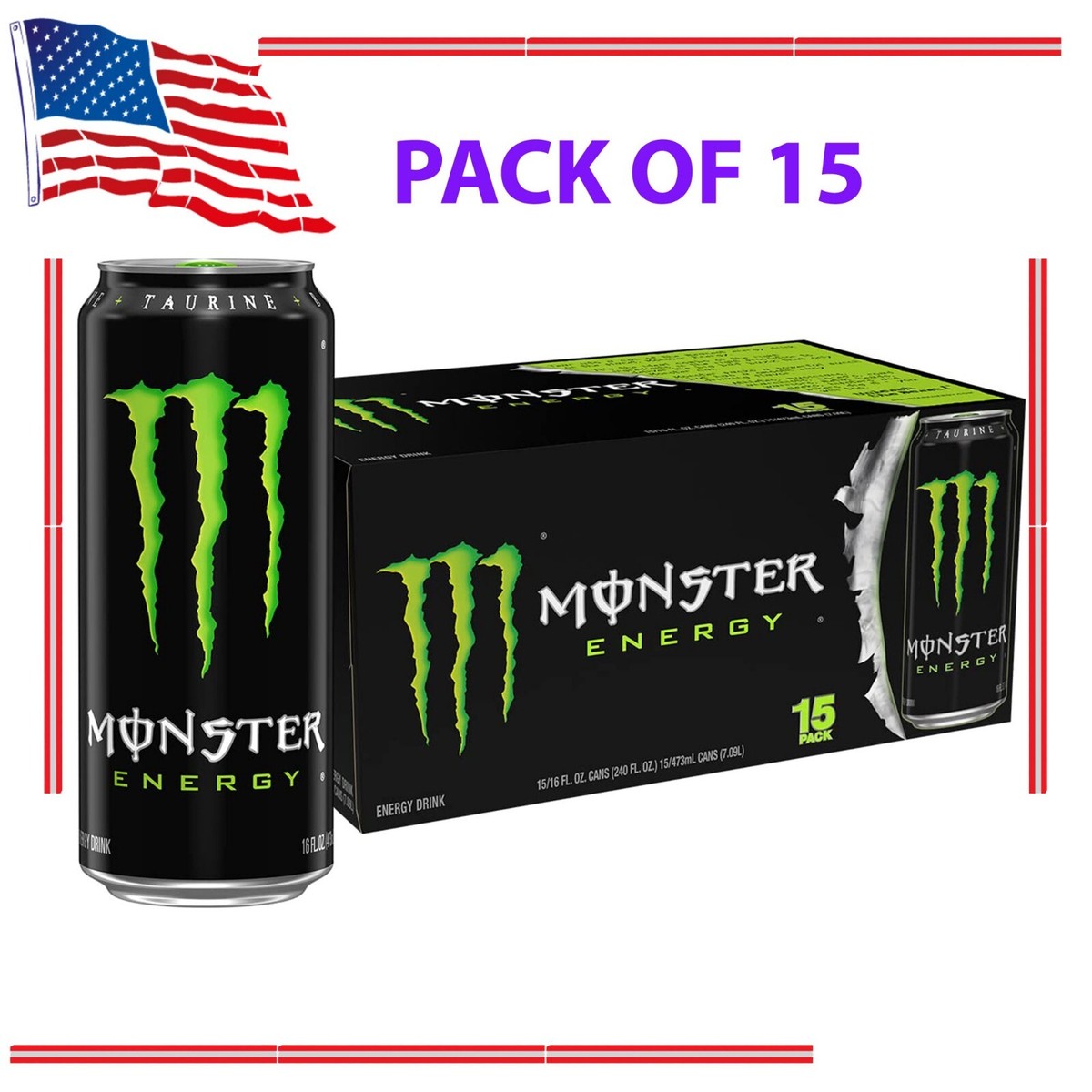 Monste&rsquo;r Energy Drink, Green, Smooth Easy Flavor Original, 16 