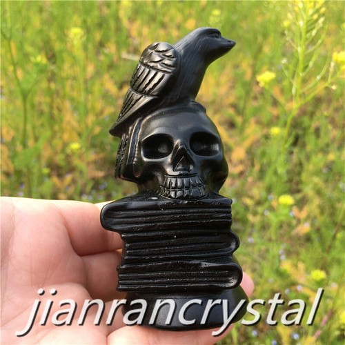 2.7" Natural Obsidian Bird Crystal Skull Carving Raven Quartz Skull Healing 1pc - Picture 2 of 15