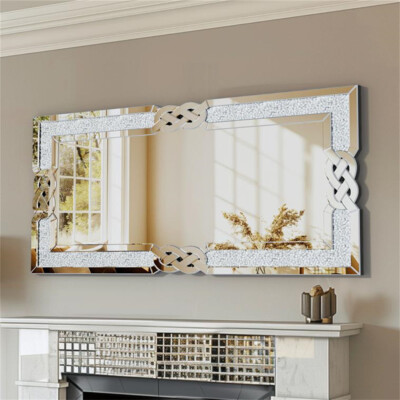 Crushed Crystal Wall Mirror Full Length Hallway Mirror Frameless Make Up Mirror