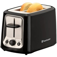 Tostadora Toastmaster Cool Touch de 2 rebanadas, negra con acento de acero inoxidable