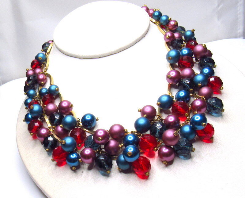Vintage Marvella Crystal Necklace Drippy Layered … - image 1