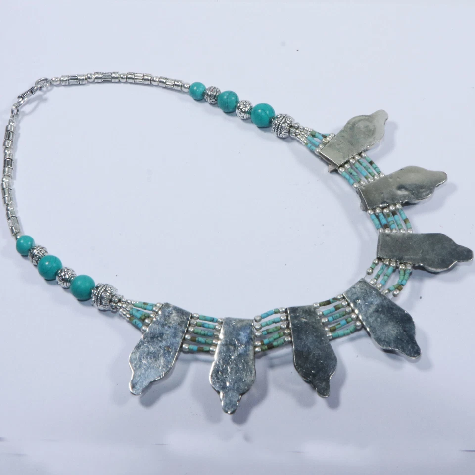 Colar Gargantilha Verde Tibetano Turquesa Feito à Mão Joia Boêmia Pedra Preciosa N47 - Imagem 3 de 4