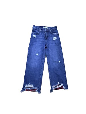 Zara Basic  Jeans Womens Size 2 Plaid Ankle Accent Distressed