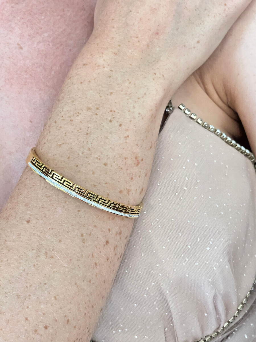 18k Gold Ancient Greek Key Bracelet Bangle 58 Diamonds | eBay