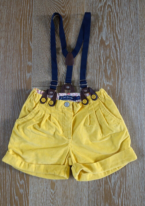 Mini Boden Girls Yellow Corduroy Shorts with Removable Suspenders Size 8 EUC