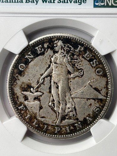 1907 S US Philippines Silver Peso NGC Genuine War Salvage See full Description - Picture 2 of 8