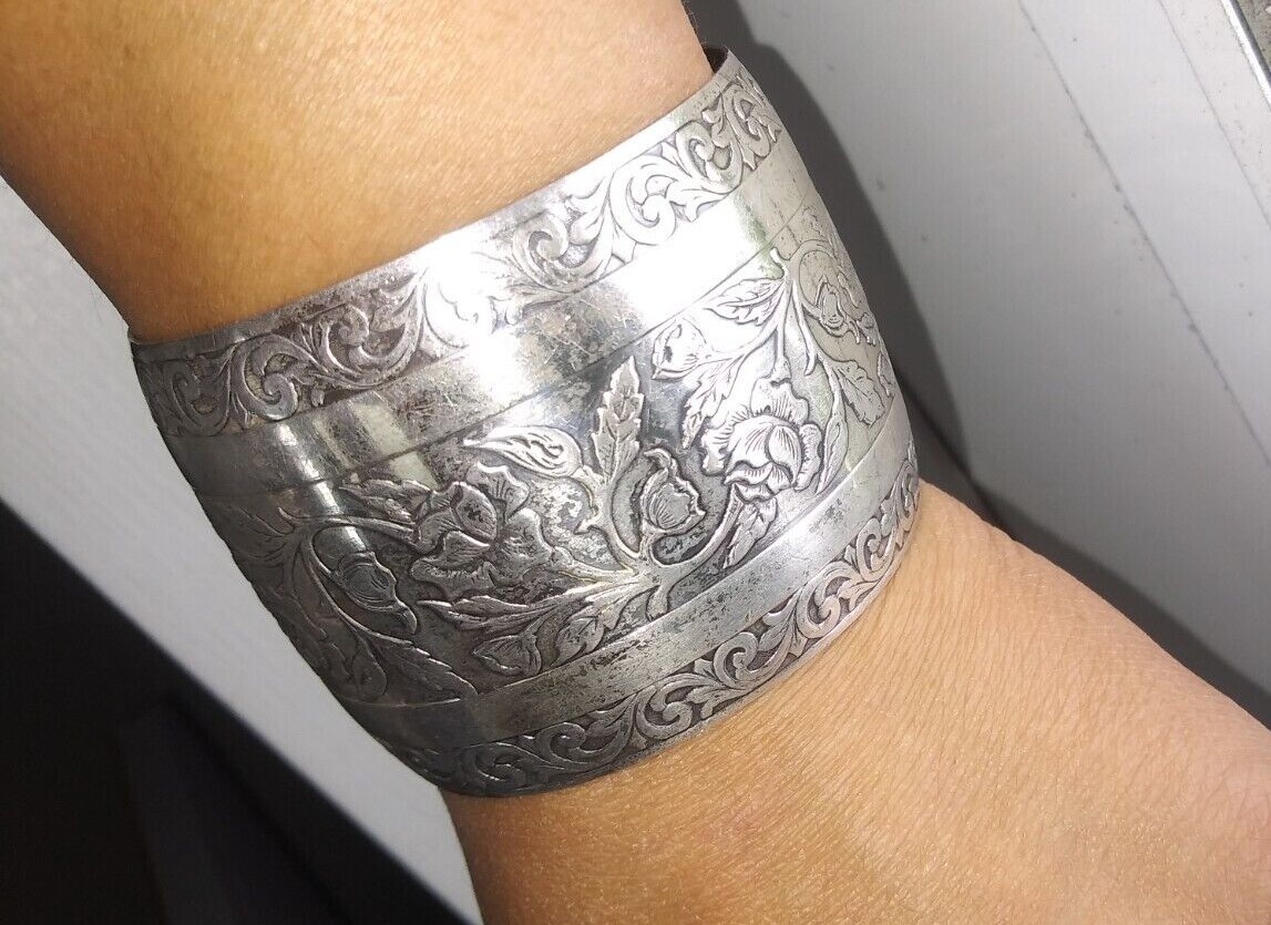 sterling wide floral cuff bracelet Gem