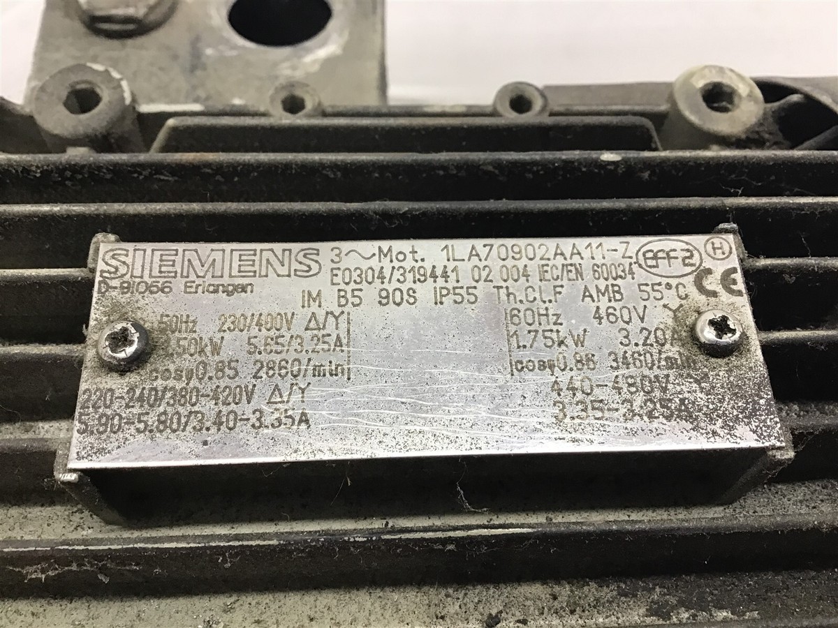 Siemens 1LA70902AA11-Z AC Motor 1.75 kW 460 V 60 Hz | eBay