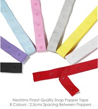 Snap Tape,Press Stud Fasten Popper Craft Ribbon Trim,25mm Apart Studs,Neotrims