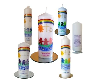 HANDARBEIT Taufkerze/Kommunionkerze Konfirmation-Fröhliche Kinder-Regenbogen