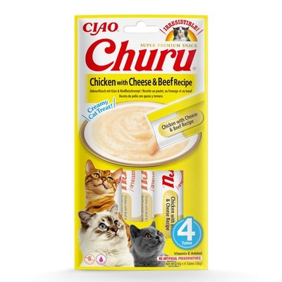 Katzensnacks INABA Churu Huhn Käse Rind 4x14 Sticks, Leckerlis für Katzen