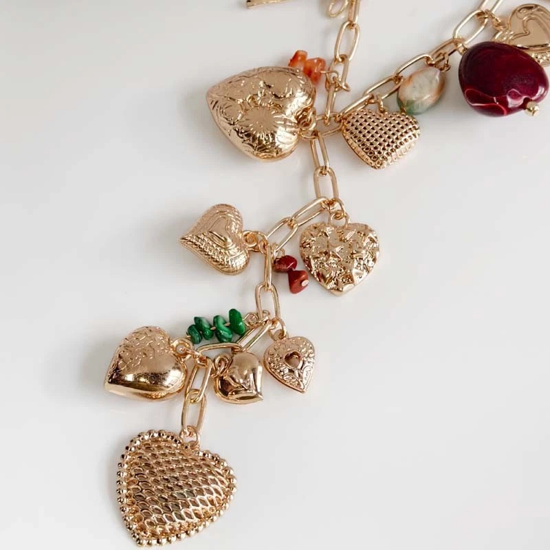 20" Anthropologie Heart Bib Statement Necklace Chic Women Party Vacation Jewelry - Image 3 of 4