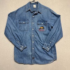 VINTAGE 90s Warner Bros Studio Looney Tunes Embroidered Men  s Med Denim Shirt