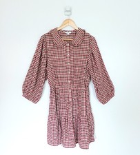 Next Shirt Dress Size 16 Womens Red Checked Print Peter Pan Collar Long Sleeve