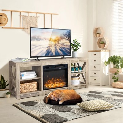 59'' Electric Fireplace TV Stand with Remote, Shelves for TVs Up to 65 Inch New