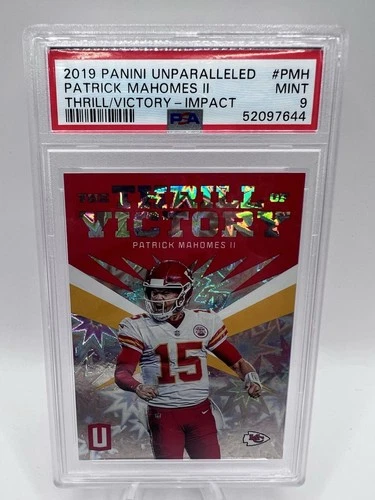 Patrick Mahomes II 2019 Panini Unparalleled Thrill of Victory 73/75 PSA 9, POP 5