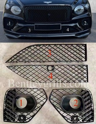Bentley Bentayga Grills 2020-2024 Gloss Black ACC Camera Version 4pc Lower Set