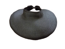 Woven Summer Black Sun Beach Visor Foldable Roll Up Wide Brim Open Top Cap Bow