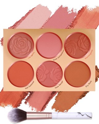 Matte Face Blush Palette with Brush-6 Color High Pigment Mineral Blusher Contour