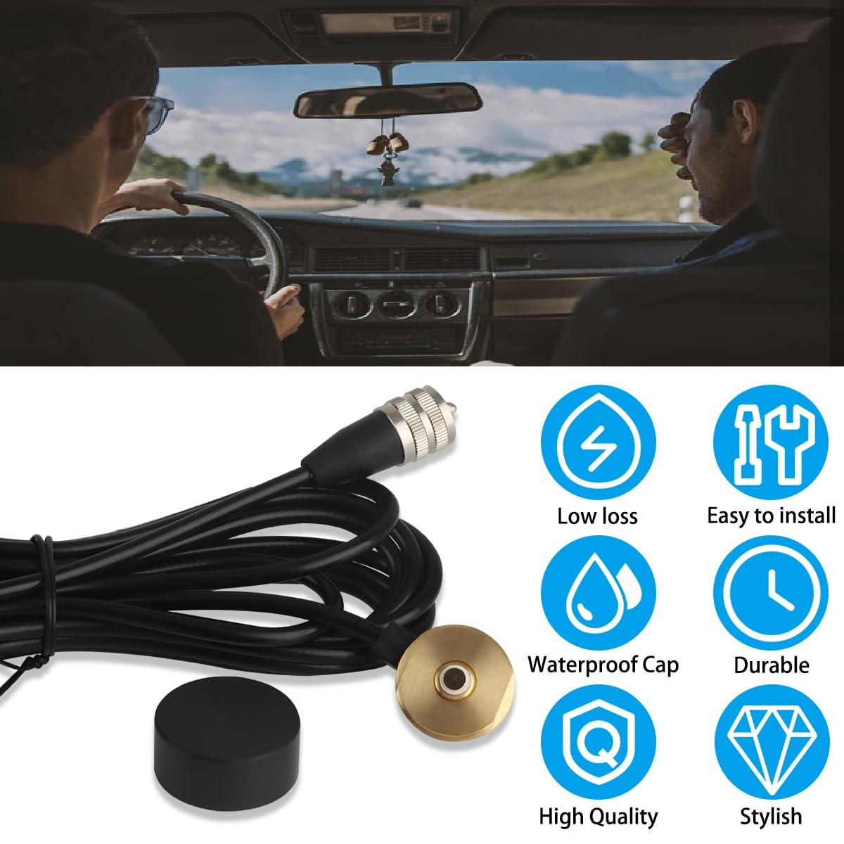 NMO Antenna Mount 3/8" with RG58 Coax Cable 13FT 4m PL259 Male ConnectorDust ...