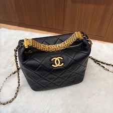 Chanel Hobo Bag Lambskin Quilted Handle Chain Shoulder Bag Crossbody Bag Black