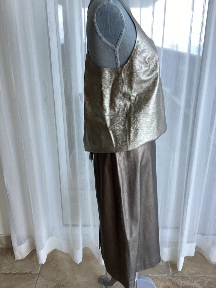 Camiseta sin mangas Brunello Cucinelli cuero texturizado metálico talla 42 M 6 nueva $2225 Foto 4 de 4