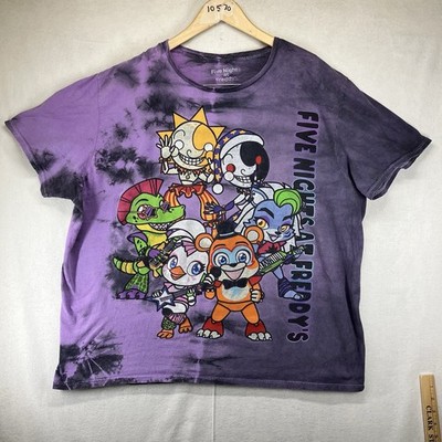 Five Nights At Freddy's FNAF Security Breach Chibi Tie Dye T-shirt Sz XL Purple