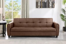 3 Seater Zinc PU Leather Sofa Bed with Hidden Storage Living Room Furniture UK