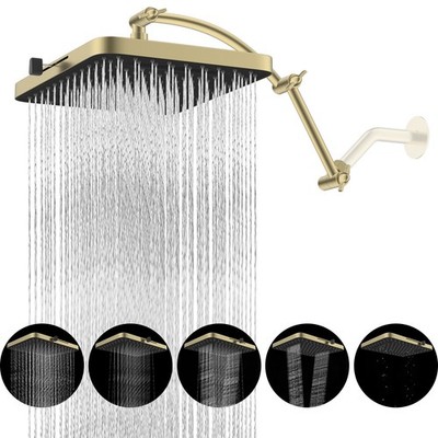 High Pressure 13'' Rain Shower Head with Extension Arm 5 Spray Mode Showerhead US