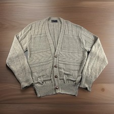 Vintage Southpoint Cardigan Mens L Beige Made in USA Button Up Sweatshirt Preppy