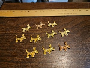 Lot Of 10 Cute Studded Dog France Vintage 60s Brass Stampings Findings Jewelry