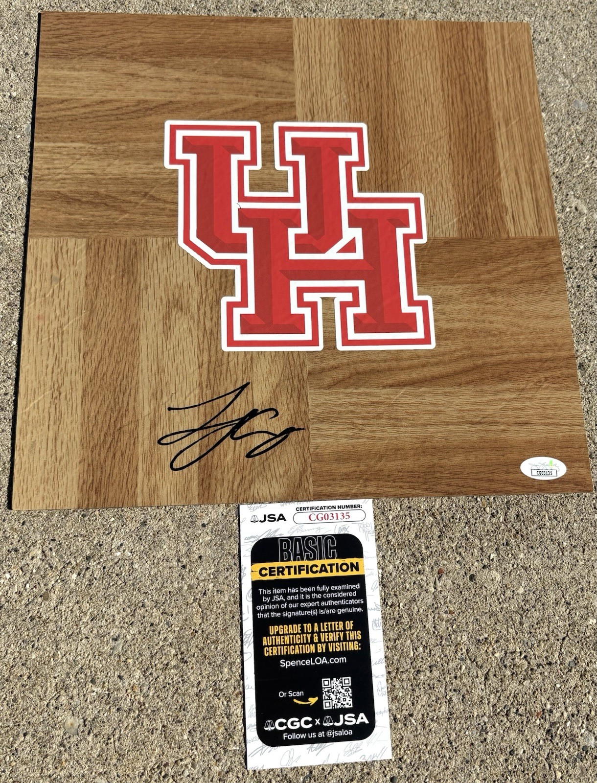 L.J. CRYER SIGNED 12X12 Floor Tile JSA COA HOUSTON COUGARS B 