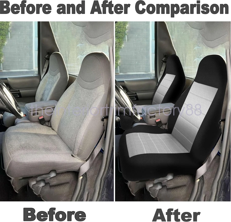 For 2004-2012 FORD RANGER 60/40 HIBACK CAR SEAT COVERS Light-Gray + Black - Image 4 of 4