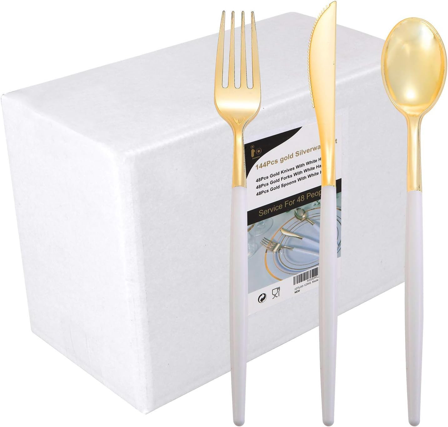 144Pcs Gold Plastic Cutlery Set - Elegant Valentine's Day Disposable Silverware
