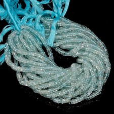 Natural Aquamarine Gemstone Heishi Shape Smooth Beads 4 mm Strand 8" UGB-373