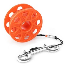 100FT Scuba Diving Reel Finger Spool with Double-Ended Bolt Snap Orange