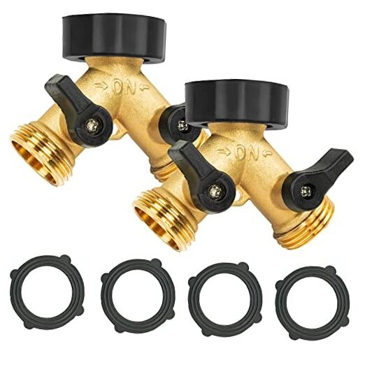 Heavy Duty 3/4 Inch Brass Garden Hose Y Splitter 2-Way 2 Pack