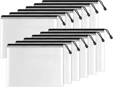 SUNEE Plastic Mesh Zipper Pouch 7x11 in (Black, 12 Packs), Small 7x11, Black 