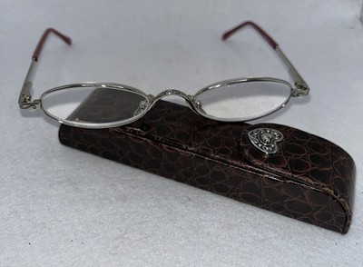 Brighton Silver Reading Glasses +1.0 lens with Decorative Case Art Vtg Brighton Foldable Reading Glasses Silver Plated With  main image 4