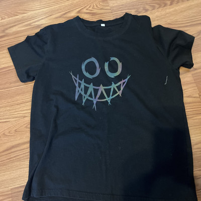 Reflective Smiley Emoji T-Shirt Mens Size S Streetwear Skate Glow Black Y2K